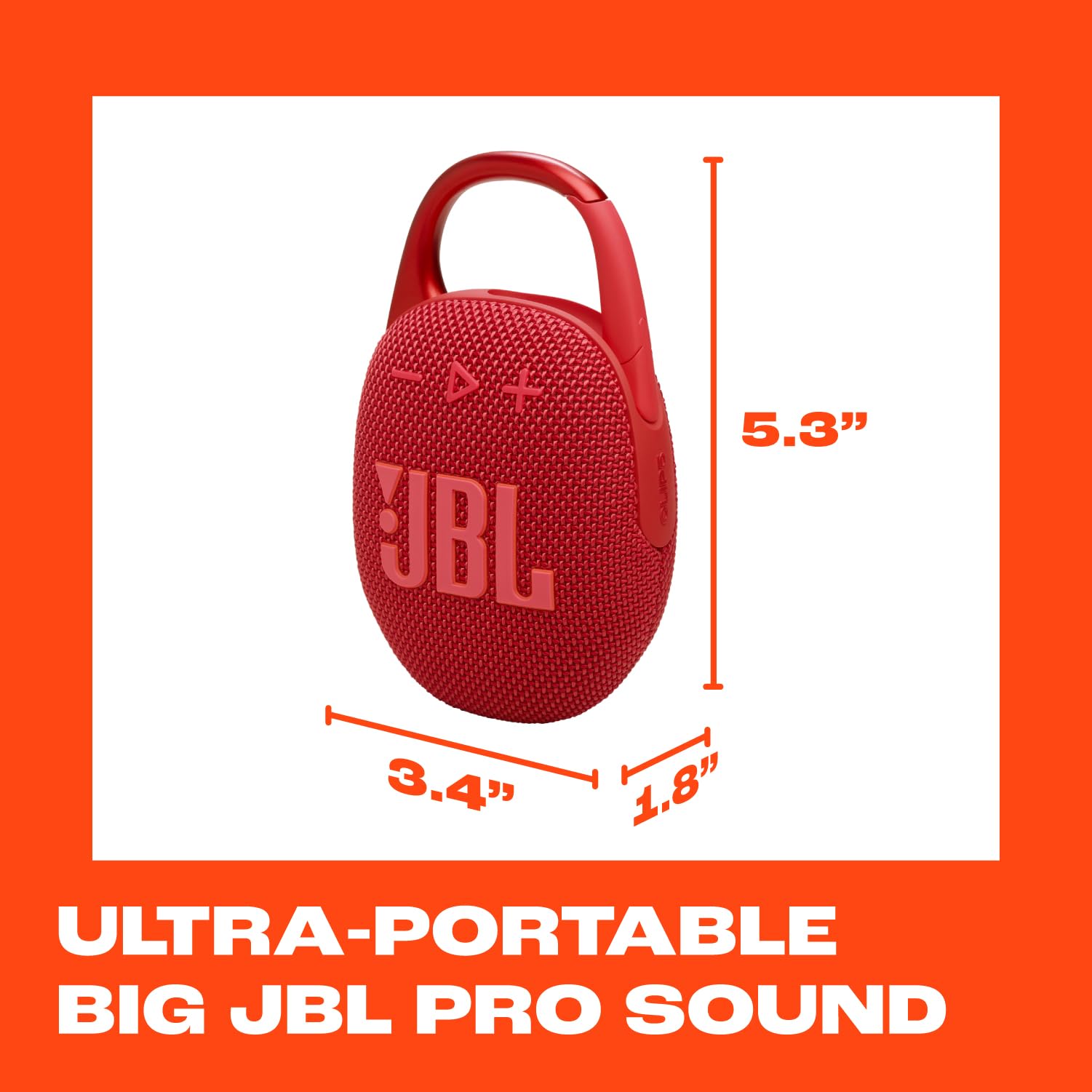 Ultra-Portable, Waterproof & Dustproof Bluetooth Speaker, Big Pro Sound with Punchy bass, Integrated Carabiner, Up to 12 Hours of Play, Made in Part with Recycled Materials Ultra-Portable, Waterproof & Dustproof Bluetooth Speaker, Big Pro Sound with Punchy bass, Integrated Carabiner, Up to 12 Hours of Play, Made in Part with Recycled Materials